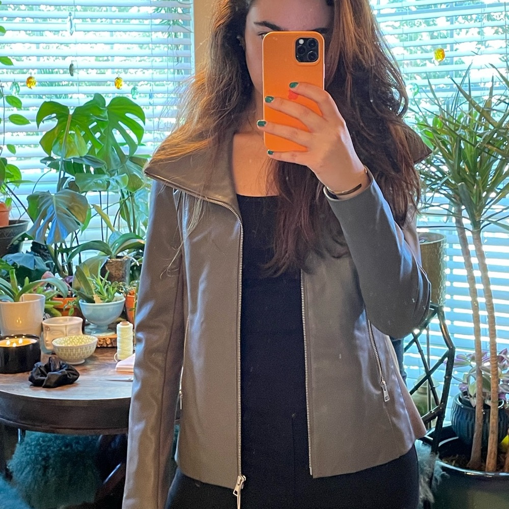 Soia & kyo NWT long sleeve genuine lamb skin leather jacket in the color storm